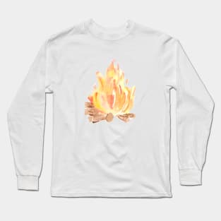 Watercolor Burning Campfire Long Sleeve T-Shirt